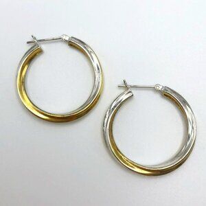 Vintage Sterling Silver Two Tone Twist Large Hoop Earrings